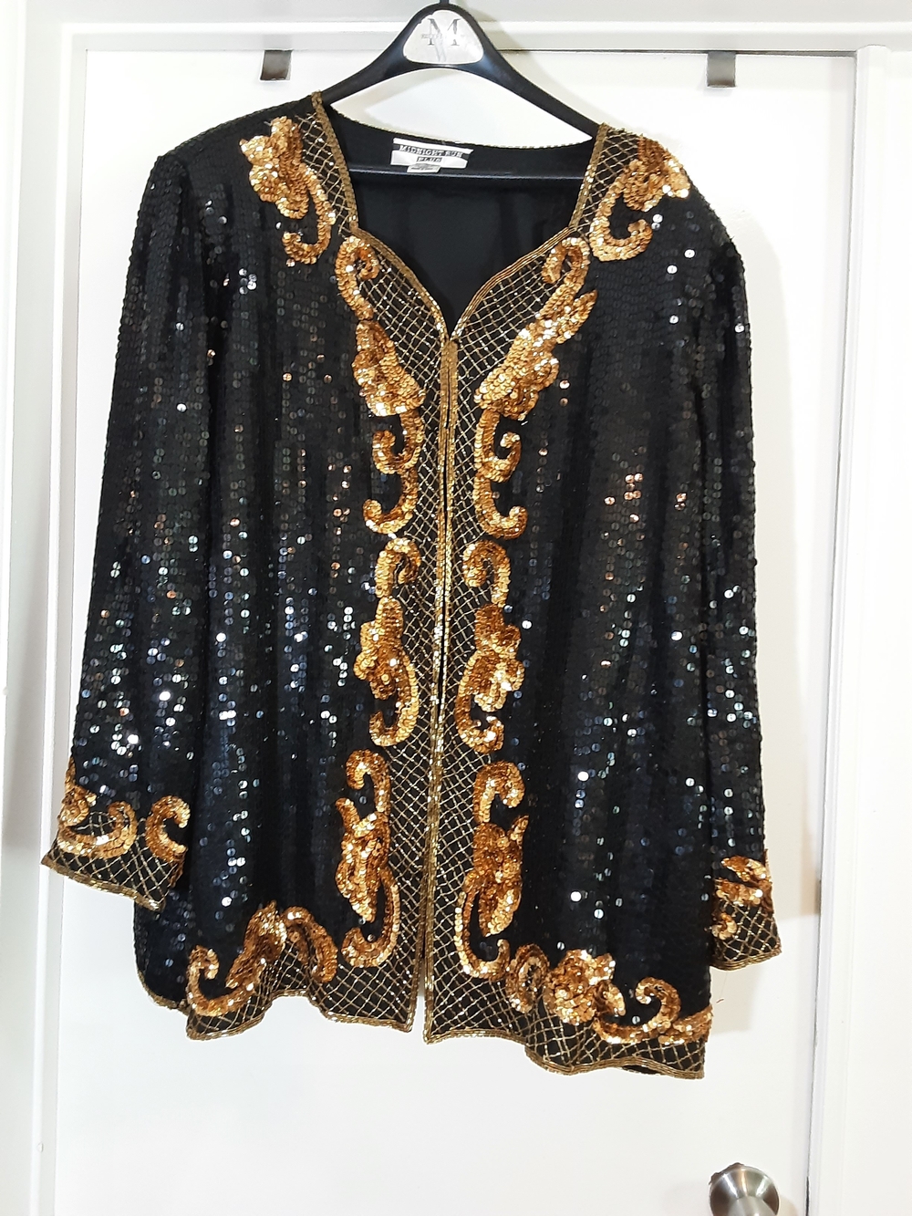 Vintage Black & Gold Sequin Jacket with Bead mbellishments